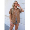 Zeagoo Women Linen Button Down Shirt Rolled Cuffed Short Sleeve Blouse Ladies Summer Casual V Neck Beach Cotton Tops(Floral Brown)