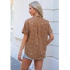 Zeagoo Women Linen Button Down Shirt Rolled Cuffed Short Sleeve Blouse Ladies Summer Casual V Neck Beach Cotton Tops(Floral Brown)