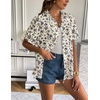 Zeagoo Women Linen Button Down Shirt Rolled Cuffed Short Sleeve Blouse Ladies Summer Casual V Neck Beach Cotton Tops(Floral Cream)
