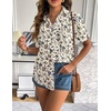 Zeagoo Women Linen Button Down Shirt Rolled Cuffed Short Sleeve Blouse Ladies Summer Casual V Neck Beach Cotton Tops(Floral Cream)