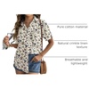 Zeagoo Women Linen Button Down Shirt Rolled Cuffed Short Sleeve Blouse Ladies Summer Casual V Neck Beach Cotton Tops(Floral Cream)