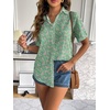 Zeagoo Women Linen Button Down Shirt Rolled Cuffed Short Sleeve Blouse Ladies Summer Casual V Neck Beach Cotton Tops(Floral Green)