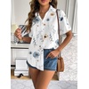 Zeagoo Women Linen Button Down Shirt Rolled Cuffed Short Sleeve Blouse Ladies Summer Casual V Neck Beach Cotton Tops(Floral White)