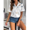 Zeagoo Women Linen Button Down Shirt Rolled Cuffed Short Sleeve Blouse Ladies Summer Casual V Neck Beach Cotton Tops(Floral White)