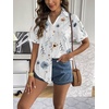 Zeagoo Women Linen Button Down Shirt Rolled Cuffed Short Sleeve Blouse Ladies Summer Casual V Neck Beach Cotton Tops(Floral White)