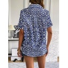 Zeagoo Women Linen Button Down Shirt Rolled Cuffed Short Sleeve Blouse Ladies Summer Casual V Neck Beach Cotton Tops(G-tropical Navy)