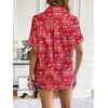 Zeagoo Women Linen Button Down Shirt Rolled Cuffed Short Sleeve Blouse Ladies Summer Casual V Neck Beach Cotton Tops(H-boho Floral Red)