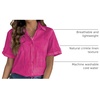 Zeagoo Women Linen Button Down Shirt Rolled Cuffed Short Sleeve Blouse Ladies Summer Casual V Neck Beach Cotton Tops(Hot Pink)