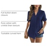 Zeagoo Women Linen Button Down Shirt Rolled Cuffed Short Sleeve Blouse Ladies Summer Casual V Neck Beach Cotton Tops(Navy)