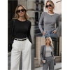 Zeagoo Women Long Sleeve Shirts Ribbed Slim Fit Tops Crewneck Basic Tee(Black+grey+black Stripe)