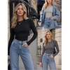 Zeagoo Women Long Sleeve Shirts Ribbed Slim Fit Tops Crewneck Basic Tee(Black+grey+charcoal Grey)