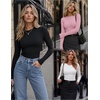 Zeagoo Women Long Sleeve Shirts Ribbed Slim Fit Tops Crewneck Basic Tee(Black+white+pink)
