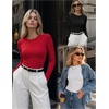 Zeagoo Women Long Sleeve Shirts Ribbed Slim Fit Tops Crewneck Basic Tee(Black+white+red)