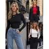Zeagoo Women Long Sleeve Shirts Ribbed Slim Fit Tops Crewneck Basic Tee(Black+white+red)