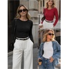 Zeagoo Women Long Sleeve Shirts Ribbed Slim Fit Tops Crewneck Basic Tee(Black+white+wine Red)