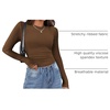 Zeagoo Women Long Sleeve Shirts Ribbed Slim Fit Tops Crewneck Basic Tee(Brown)