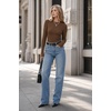 Zeagoo Women Long Sleeve Shirts Ribbed Slim Fit Tops Crewneck Basic Tee(Brown)