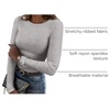 Zeagoo Women Long Sleeve Shirts Ribbed Slim Fit Tops Crewneck Basic Tee(Grey)