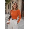 Zeagoo Women Long Sleeve Shirts Ribbed Slim Fit Tops Crewneck Basic Tee(Orange)