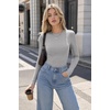 Zeagoo Women Long Sleeve Shirts Ribbed Slim Fit Tops Crewneck Basic Tee(White+grey+beige)