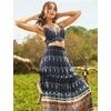 Zeagoo Women’s 2026 Boho Floral Skirt Casual Elastic High Waist Maxi Skirts Flowy A Line Beach Long Skirt with Side Pockets(Black Navy)