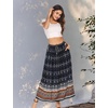 Zeagoo Women’s 2026 Boho Floral Skirt Casual Elastic High Waist Maxi Skirts Flowy A Line Beach Long Skirt with Side Pockets(Black Navy)