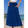 Zeagoo Women’s 2026 Boho Floral Skirt Casual Elastic High Waist Maxi Skirts Flowy A Line Beach Long Skirt with Side Pockets(Blue Color)