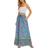 Zeagoo Women’s 2026 Boho Floral Skirt Casual Elastic High Waist Maxi Skirts Flowy A Line Beach Long Skirt with Side Pockets(Blue Pa29)