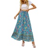 Zeagoo Women’s 2026 Boho Floral Skirt Casual Elastic High Waist Maxi Skirts Flowy A Line Beach Long Skirt with Side Pockets(Blue Pa29)