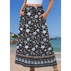 Zeagoo Women’s 2026 Boho Floral Skirt Casual Elastic High Waist Maxi Skirts Flowy A Line Beach Long Skirt with Side Pockets(Bohemian Navy)