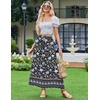 Zeagoo Women’s 2026 Boho Floral Skirt Casual Elastic High Waist Maxi Skirts Flowy A Line Beach Long Skirt with Side Pockets(Bohemian Navy)