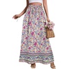 Zeagoo Women’s 2026 Boho Floral Skirt Casual Elastic High Waist Maxi Skirts Flowy A Line Beach Long Skirt with Side Pockets(Boho Purple Flower)