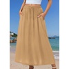 Zeagoo Women’s 2026 Boho Floral Skirt Casual Elastic High Waist Maxi Skirts Flowy A Line Beach Long Skirt with Side Pockets(Camel)