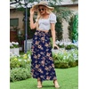 Zeagoo Women’s 2026 Boho Floral Skirt Casual Elastic High Waist Maxi Skirts Flowy A Line Beach Long Skirt with Side Pockets(Dark Blue-brown)
