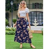 Zeagoo Women’s 2026 Boho Floral Skirt Casual Elastic High Waist Maxi Skirts Flowy A Line Beach Long Skirt with Side Pockets(Dark Blue-brown)