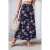 Zeagoo Women’s 2026 Boho Floral Skirt Casual Elastic High Waist Maxi Skirts Flowy A Line Beach Long Skirt with Side Pockets(Dark Blue-brown)