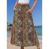Zeagoo Women’s 2026 Boho Floral Skirt Casual Elastic High Waist Maxi Skirts Flowy A Line Beach Long Skirt with Side Pockets(Ethnic)
