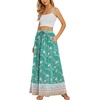 Zeagoo Women’s 2026 Boho Floral Skirt Casual Elastic High Waist Maxi Skirts Flowy A Line Beach Long Skirt with Side Pockets(Green)