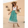 Zeagoo Women’s 2026 Boho Floral Skirt Casual Elastic High Waist Maxi Skirts Flowy A Line Beach Long Skirt with Side Pockets(Green)