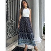 Zeagoo Women’s 2026 Boho Floral Skirt Casual Elastic High Waist Maxi Skirts Flowy A Line Beach Long Skirt with Side Pockets(Navy Blue)