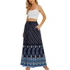 Zeagoo Women’s 2026 Boho Floral Skirt Casual Elastic High Waist Maxi Skirts Flowy A Line Beach Long Skirt with Side Pockets(Navy Blue)