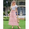 Zeagoo Women’s 2026 Boho Floral Skirt Casual Elastic High Waist Maxi Skirts Flowy A Line Beach Long Skirt with Side Pockets(Orange Pink White)