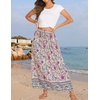Zeagoo Women’s 2026 Boho Floral Skirt Casual Elastic High Waist Maxi Skirts Flowy A Line Beach Long Skirt with Side Pockets(Purple)