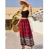 Zeagoo Women’s 2026 Boho Floral Skirt Casual Elastic High Waist Maxi Skirts Flowy A Line Beach Long Skirt with Side Pockets(Red)