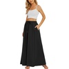 Zeagoo Women’s 2026 Boho Floral Skirt Casual Elastic High Waist Maxi Skirts Flowy A Line Beach Long Skirt with Side Pockets(Solid Black)