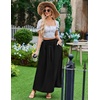 Zeagoo Women’s 2026 Boho Floral Skirt Casual Elastic High Waist Maxi Skirts Flowy A Line Beach Long Skirt with Side Pockets(Solid Black)
