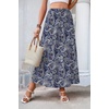 Zeagoo Women’s 2026 Boho Floral Skirt Casual Elastic High Waist Maxi Skirts Flowy A Line Beach Long Skirt with Side Pockets(Tibetan Khaki)