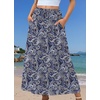 Zeagoo Women’s 2026 Boho Floral Skirt Casual Elastic High Waist Maxi Skirts Flowy A Line Beach Long Skirt with Side Pockets(Tibetan Khaki)