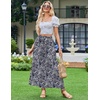 Zeagoo Women’s 2026 Boho Floral Skirt Casual Elastic High Waist Maxi Skirts Flowy A Line Beach Long Skirt with Side Pockets(Tibetan Khaki)