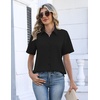 Zeagoo Womens Button Down Blouse Rolled Cuffed Short Sleeve Shirts Casual Work Blouse Summer Hawaiian Outfits(Black)